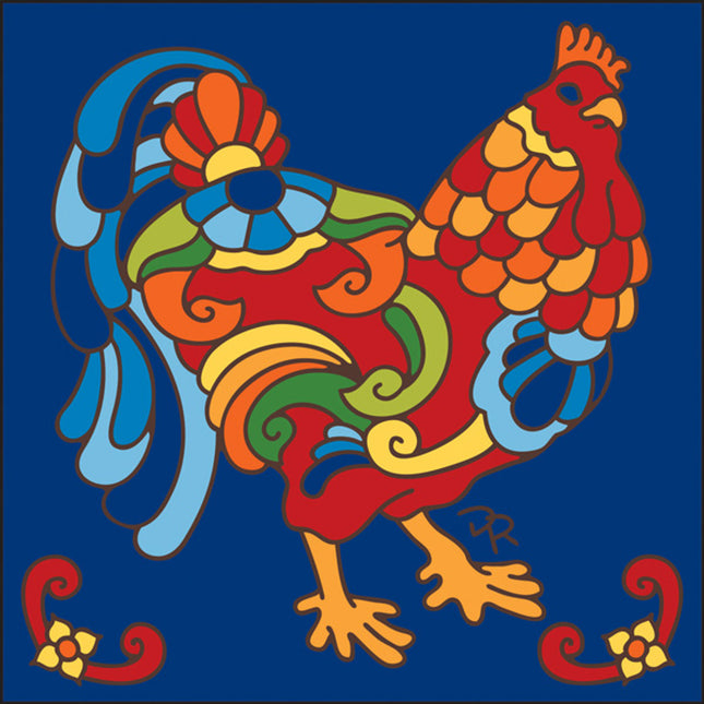 Talavera Rooster - Southwest Ceramic Tile Art Sign - Hand glazed tile kitchen trivet | Chicken Art