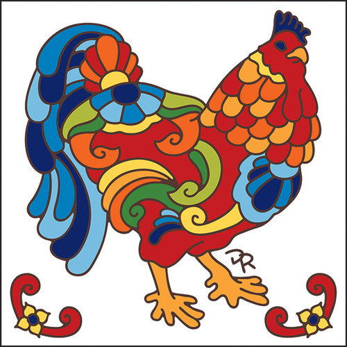 Talavera Rooster - Southwest Ceramic Tile Art Sign - Hand glazed tile kitchen trivet | Chicken Art