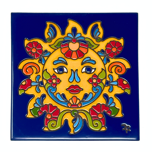 Talavera Sunface - Ceramic Tile Trivet Art Gift - Hand glazed tile