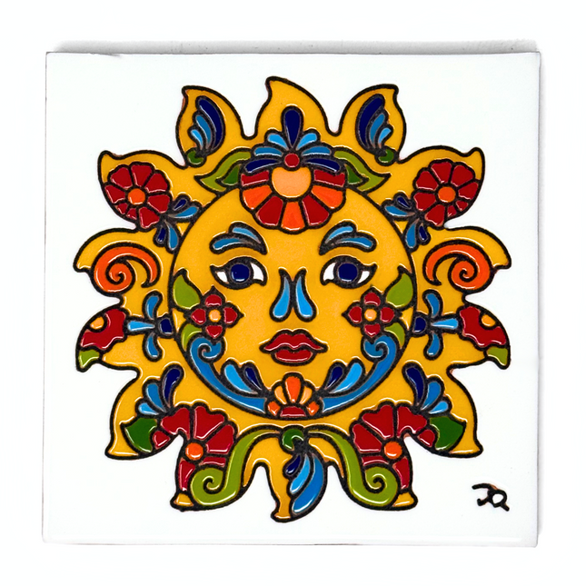 Talavera Sunface - Ceramic Tile Trivet Art Gift - Hand glazed tile