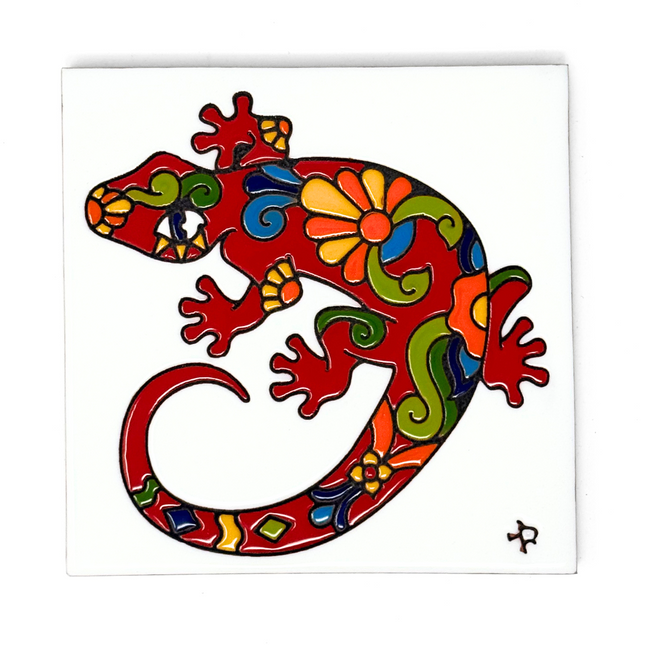 Talavera Lizard or Gecko - Ceramic Tile Trivet Art Gift - Hand glazed tile