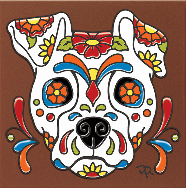 Day of the Dead Dog Sugar Skull Tile (7844)