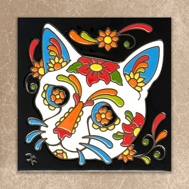 Day of the dead cat ceramic tile