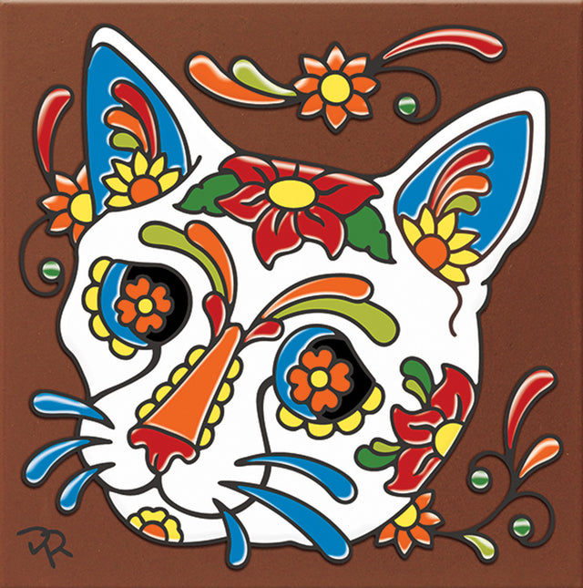 Day of the Dead Cat Sugar Skull Tile (7845)
