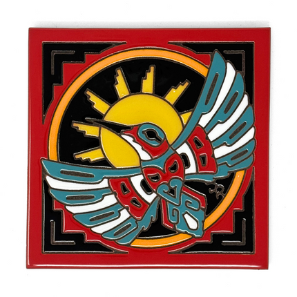 Native American Hummingbird with Sun Tile - Southwestern Art - Arizona desert ceramic tile art gift
