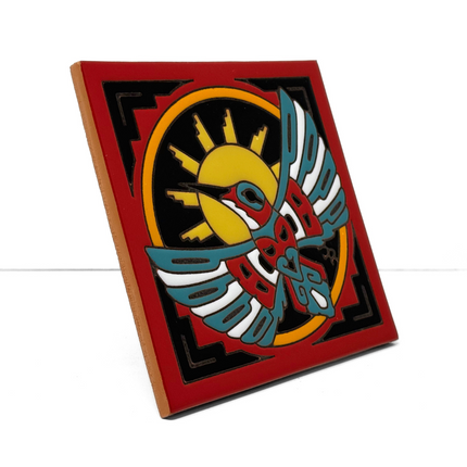 Native American Hummingbird with Sun Tile - Southwestern Art - Arizona desert ceramic tile art gift
