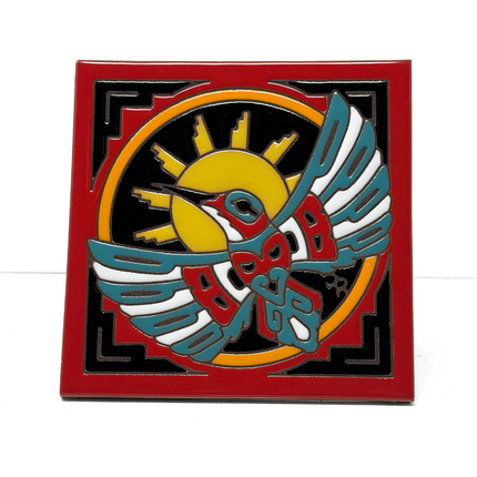 Native American Hummingbird with Sun Tile - Southwestern Art - Arizona desert ceramic tile art gift