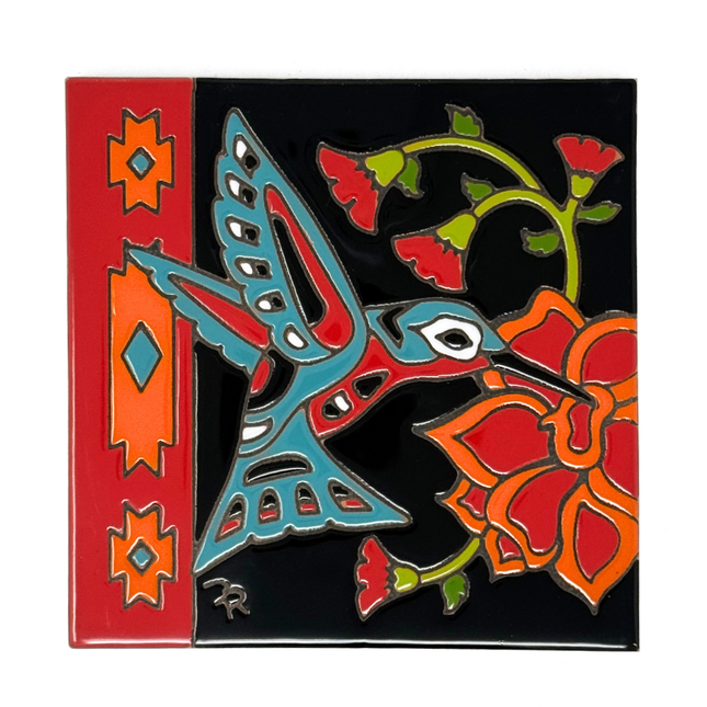 Southwest Hummingbird - Earthtones Tile - Ceramic tile house sign, wall art gift or kitchen trivet