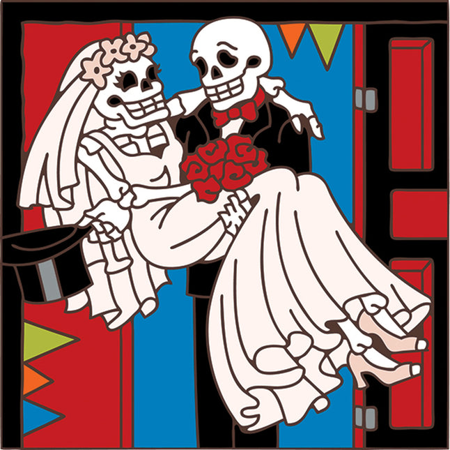 Day of the Dead Wedding Tile "Over the Threshold" | Dia de los Muertos Art | Hand Glazed Tile Trivet | Southwestern Wall Decor | Anniversary or Bride and Groom Gift