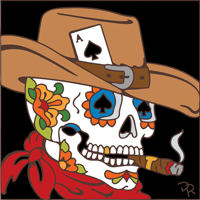 Day of the Dead Sugar Skull Cowboy Tile | Dia de los Muertos Art | Hand Glazed Tile Trivet | Southwestern Wall Decor | Kitchen Gift