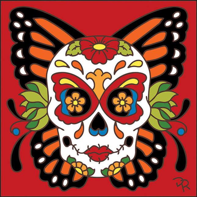 Day of the Dead Butterfly Sugar Skull Tile | Dia de los Muertos Art | Hand Glazed Tile Trivet | Southwestern Wall Decor 