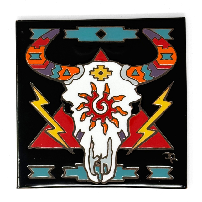 Southwest Skull - Earthtones Tile - Ceramic tile house sign, wall art gift or kitchen trivet