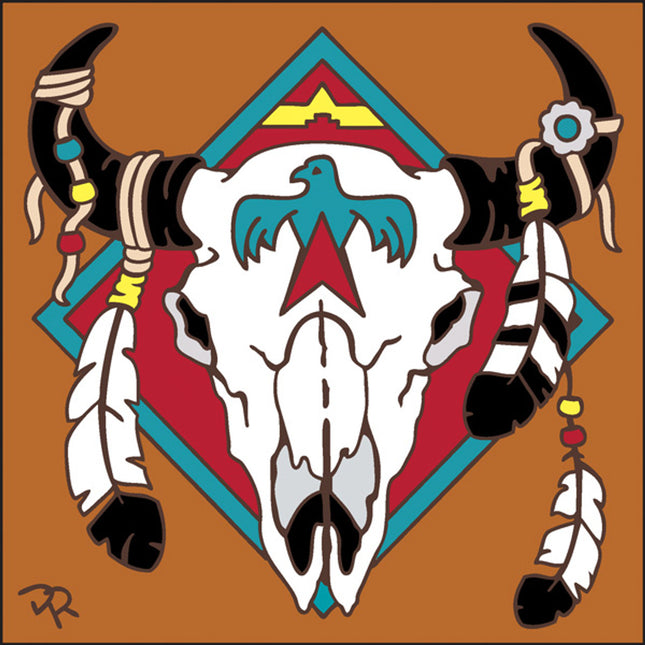Native American Steer Skull Ceramic Art Tile | Southwestern Kitchen Trivet