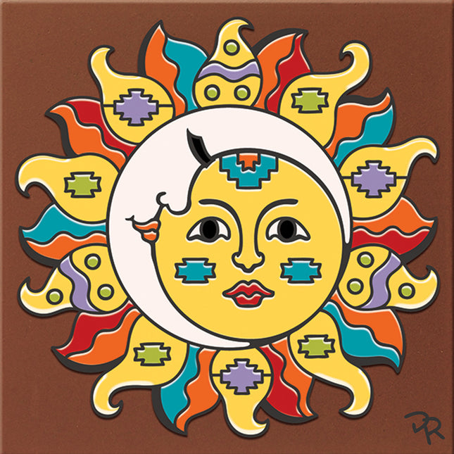 Southwest Sun and Moon Tile | Ceramic Tile Trivet Art Gift