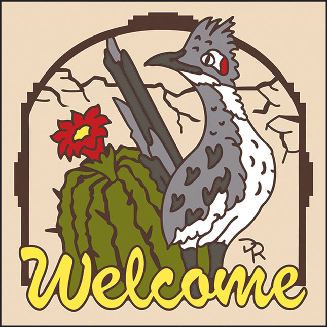 Welcome sign with Roadrunner and cactus -  Ceramic Tile Welcome Plaque | House Sign | Desert Decor