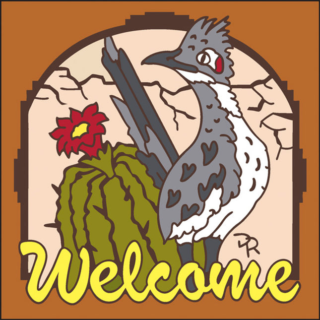 Welcome sign with Roadrunner and cactus -  Ceramic Tile Welcome Plaque | House Sign | Desert Decor