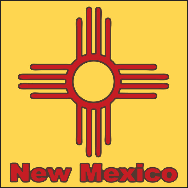 Red symbol with 'New Mexico' text on a yellow background