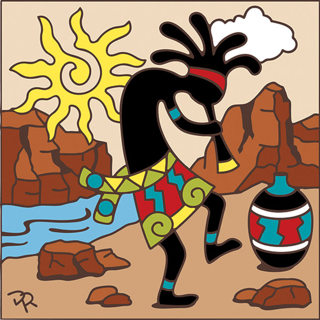 Kokopelli Southwest Sun Ceramic Tile | Kitchen Trivet | Desert Souvenir | Southwest Kitchen Gift