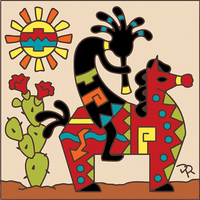Kokopelli on horse tile
