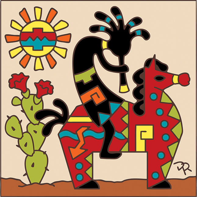 Kokopelli on horse tile