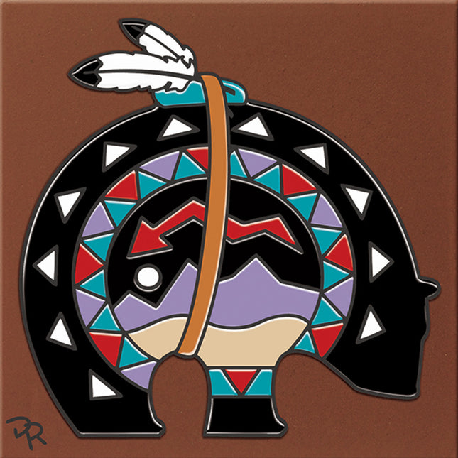 Tile Moon Bear Fetish Tile | Native American Bear Southwestern Art - Arizona desert ceramic tile art gift | Kitchen trivet
