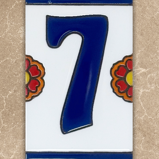 floral blue and white talavera number tile