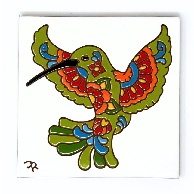 Talavera Hummingbird - Ceramic Tile Trivet Art Gift - Hand glazed tile - Bird Gift