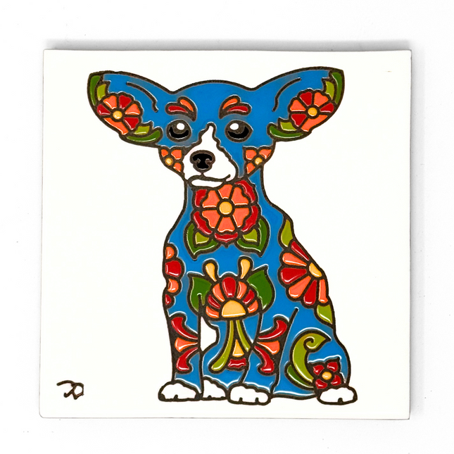 Talavera Chihuahua - Ceramic Tile Trivet Art - Pet Gift - Hand glazed tile