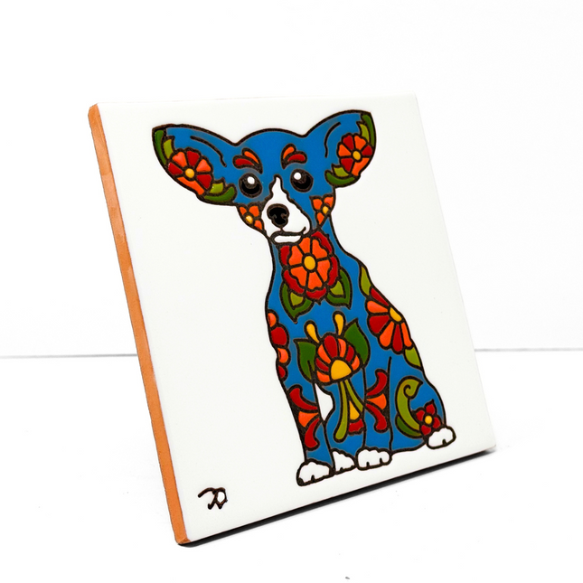 Talavera Chihuahua - Ceramic Tile Trivet Art - Pet Gift - Hand glazed tile