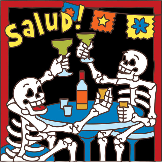 Salud! Tequila toast ceramic tile with yellow "salud" text