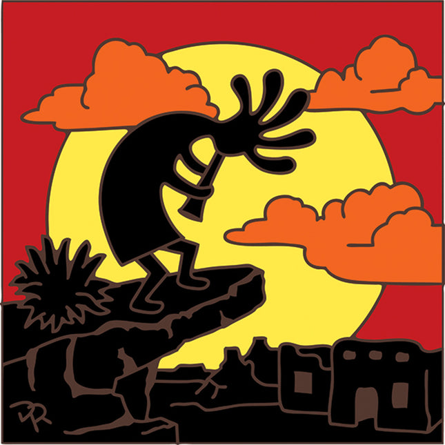 Kokopelli Sunset Silhouette Ceramic Tile Trivet or Wall Art | Hand Glazed Arizona Desert Art Gift | Colorful Southwest Wall Decor