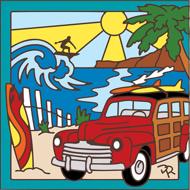 Surfer Ceramic Tile | Beach Wall Decor | Ocean Art Gift | 6" Ceramic Tile Kitchen Trivet
