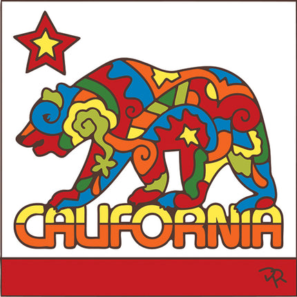 California State Flag Bear Ceramic Tile | Wall Decor or Kitchen Trivet | Hand Glazed Art 