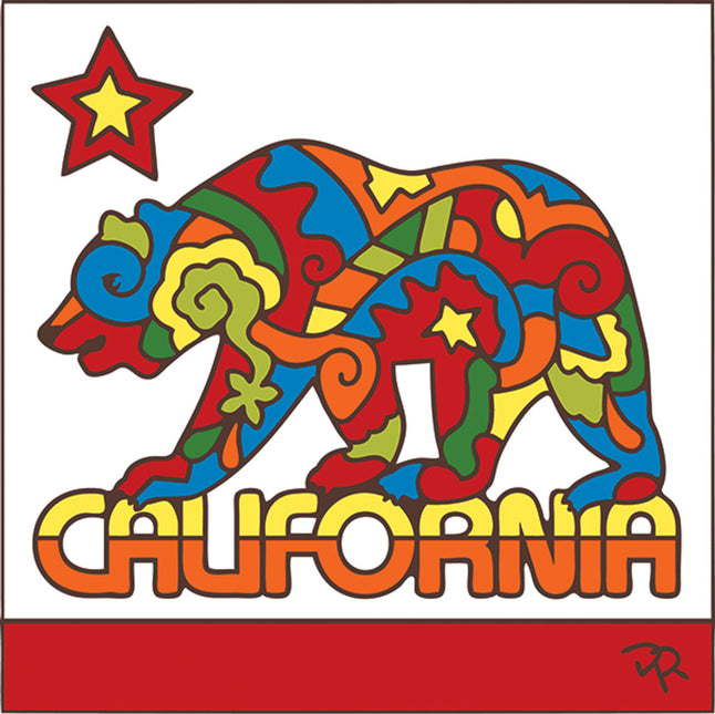 California State Flag Bear Ceramic Tile | Wall Decor or Kitchen Trivet | Hand Glazed Art 