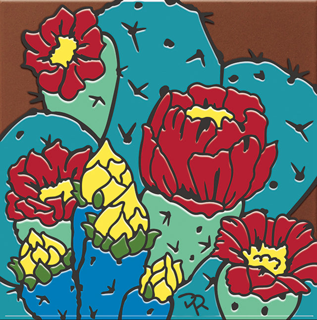 Prickly Pear Cactus Blooms | Southwest Arizona ceramic tile art trivet | Kitchen gift for desert lovers
