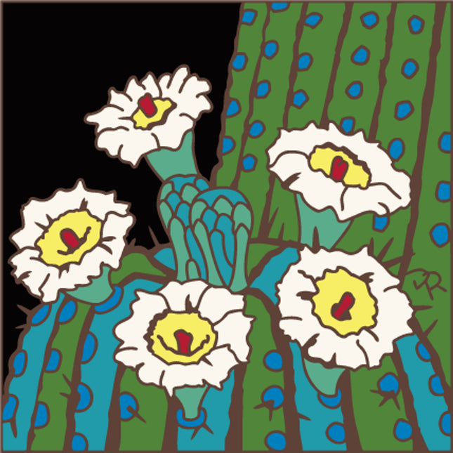 Saguaro Cactus Blooms | Southwest Arizona ceramic tile art trivet | Kitchen gift for desert lovers