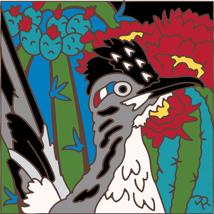 Roadrunner and Barrel Cactus Tile Art Trivet | Southwest Gift | New Mexico Art Gift