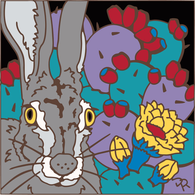 Jack Rabbit and Prickly Pear Cactus Tile (9393)