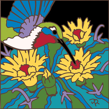 Hummingbird and Barrel Cactus Tile Art Trivet | Southwest Gift | Garden Bird Art Gift