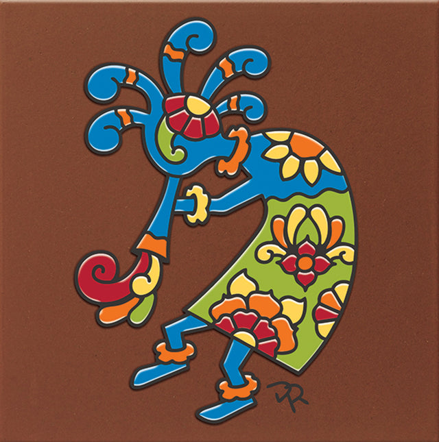 Talavera Kokopelli Tile - Southwest Ceramic Tile Art Sign - Hand glazed tile kitchen trivet | Desert Art