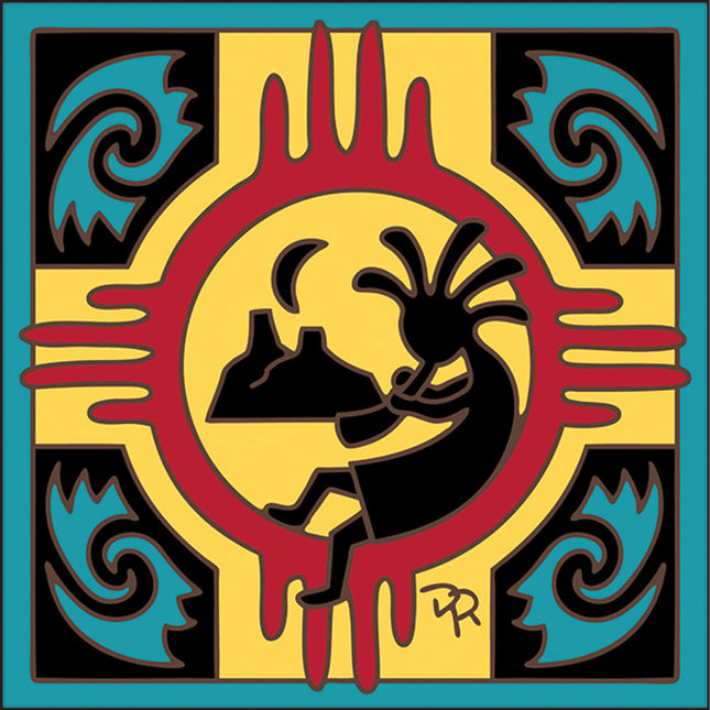 New Mexico Souvenir Ceramic Tile Trivet with Kokopelli and Zia - Ceramic Tile Trivet Art Gift | Travel Gift | Loose Ceramic Tile