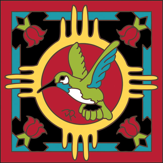 New Mexico Souvenir Ceramic Tile Trivet with Hummingbird and Zia - Ceramic Tile Trivet Art Gift | Travel Gift | Loose Ceramic Tile
