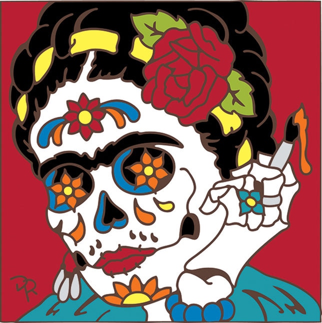 Day of the Dead Frida Kahlo with Paint Brush - Ceramic Tile Trivet Art Gift