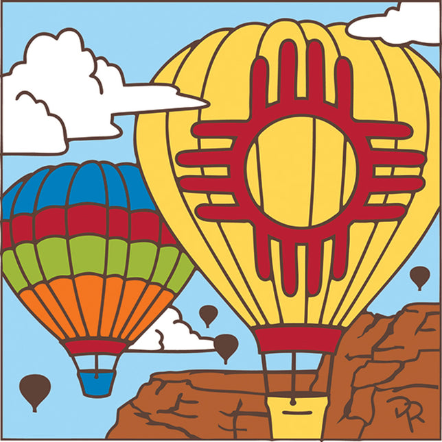 Zia Hot Air Balloons Ceramic Tile | New Mexico Gift | Southwestern Wall Decor | Colorful Kitchen Trivet
