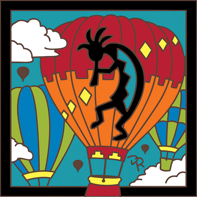 Kokopelli Hot Air Balloon Ceramic Tile | New Mexico Gift | Southwestern Wall Decor | Colorful Kitchen Trivet