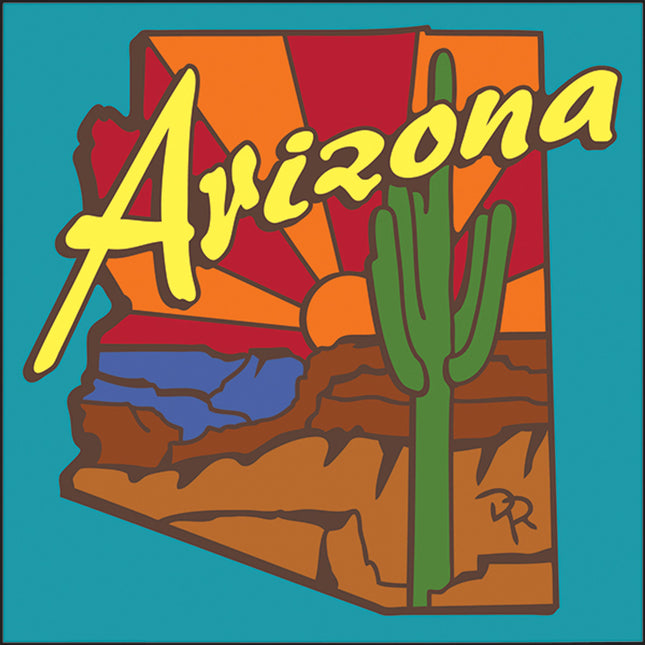 Arizona Postcard Tile |  Ceramic Tile Kitchen Trivet | Southwest Desert Gift | Arizona Sunset Saguaro Cactus Tile