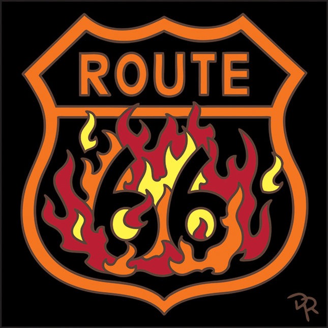 Route 66 Flames Sign on black