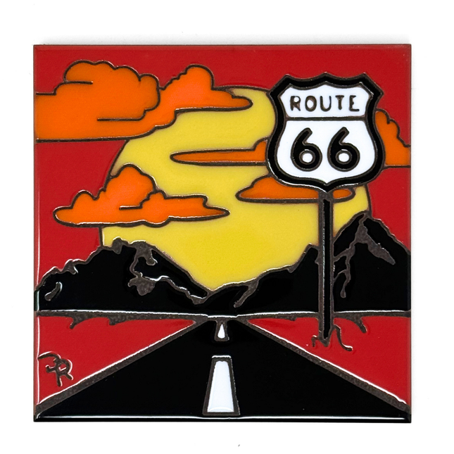 Route 66 Sunset  - Ceramic Tile Trivet Art Gift | Travel Gift | Loose Ceramic Tile