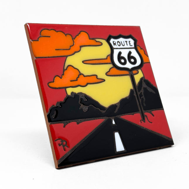 Route 66 Sunset  - Ceramic Tile Trivet Art Gift | Travel Gift | Loose Ceramic Tile