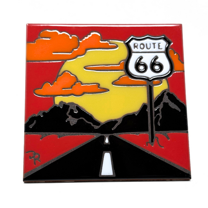 Route 66 Sunset  - Ceramic Tile Trivet Art Gift | Travel Gift | Loose Ceramic Tile
